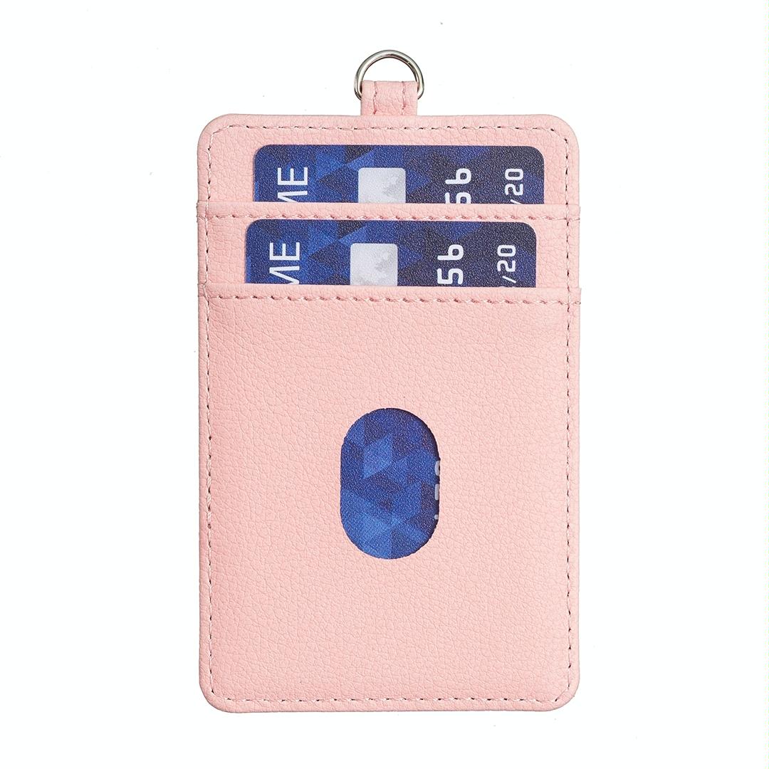 Vertical Id Card Bag & Lanyard - Pink