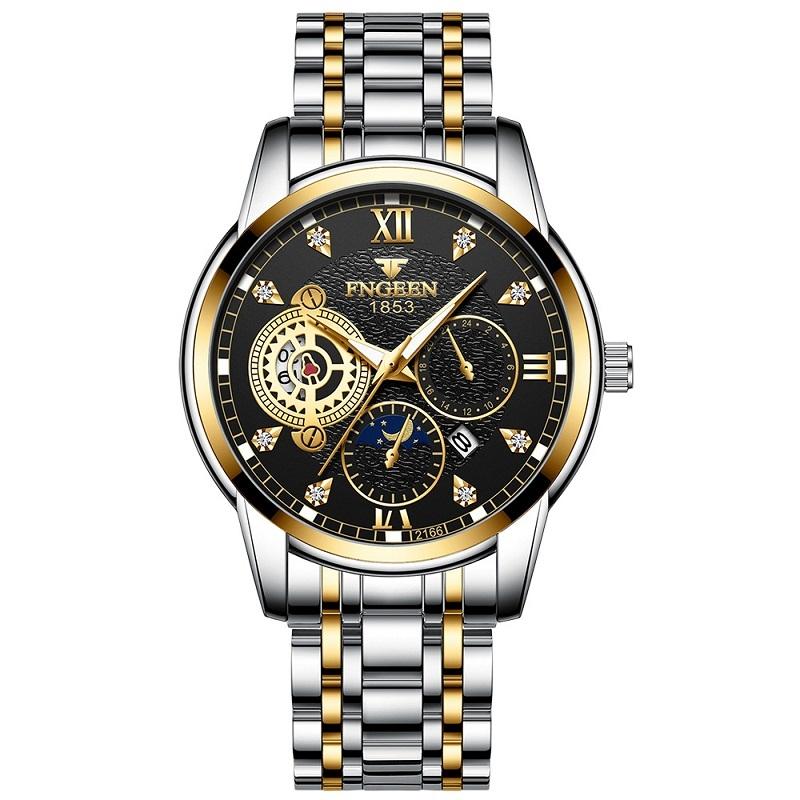 Men Three-eye Hollow Quartz Sports Watch - Between Gold Black Surface