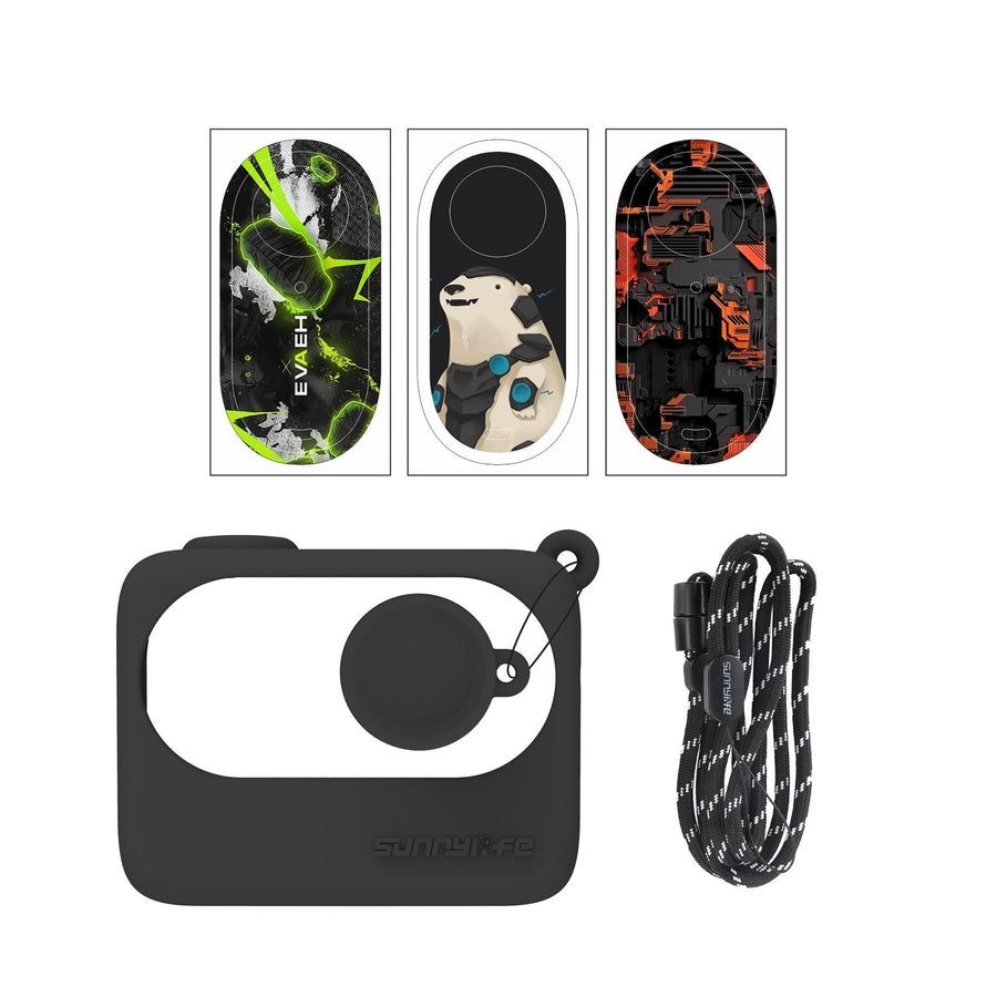 Silicone Case for Insta360 Go 3 with Neck Strap and Skin Wrap - Black