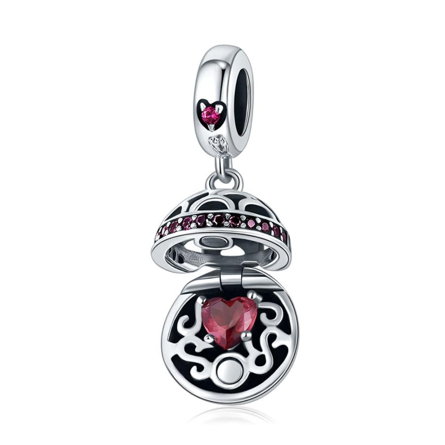 925 Sterling Silver Surprise Love Pendant For Diy Bracelets & Necklaces - Red
