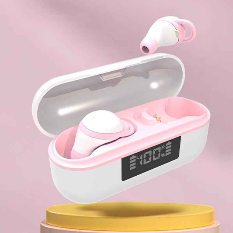 Wireless Noise-cancelling Earbuds with Digital Display and Charging Case - Pink