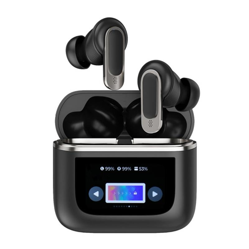 Wireless Anc Bluetooth Earphones with Touch Screen and Active Noise Reduction - Black