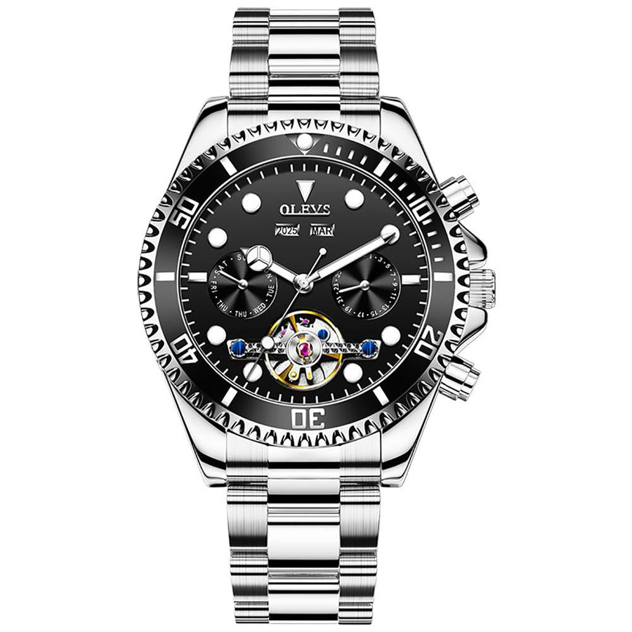 Waterproof Mechanical Watch for Men - Multifunctional - Black