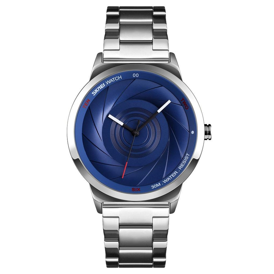 Stylish Waterproof Gold Quartz Watch for Men - Silver Blue