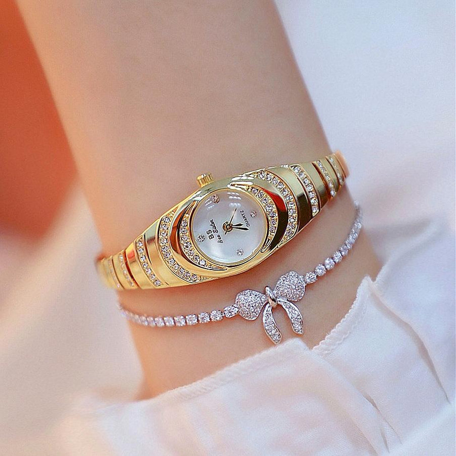 Oval Chain Watch with Diamonds for Women - Gold