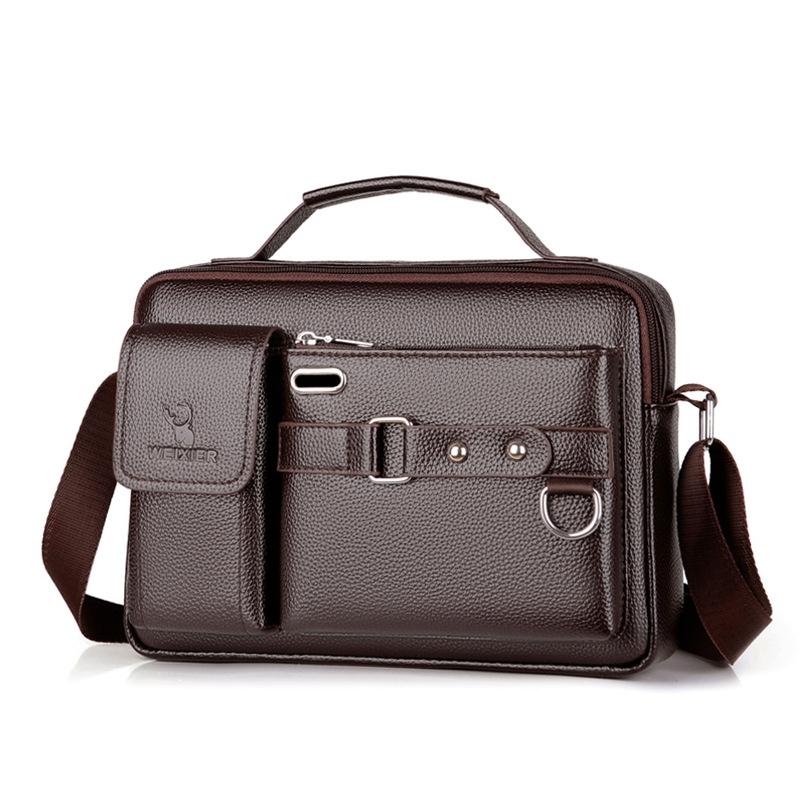Portable Leather Shoulder Bag - Handbag - Litchi Texture Brown