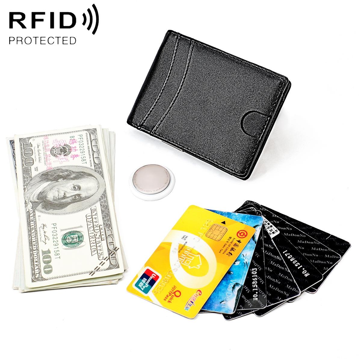 Leather Wallet with Rfid and Tracker Pocket for Men - Black And Black