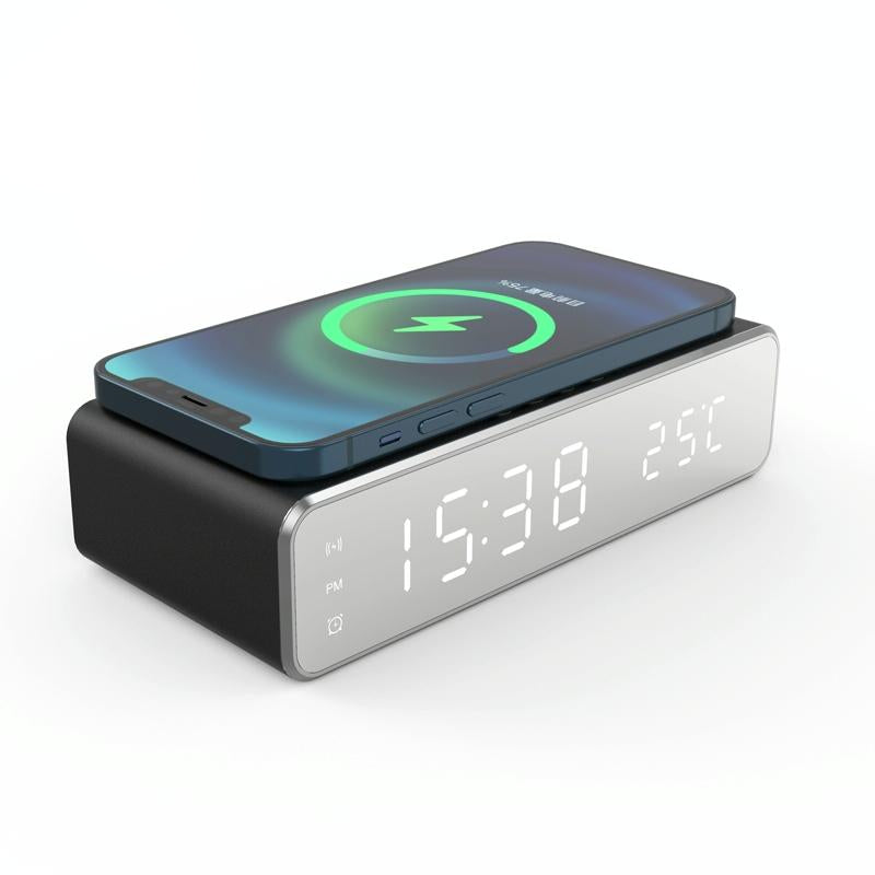 Wireless Charging Desktop Phone With Clock & Temperature Display - Black