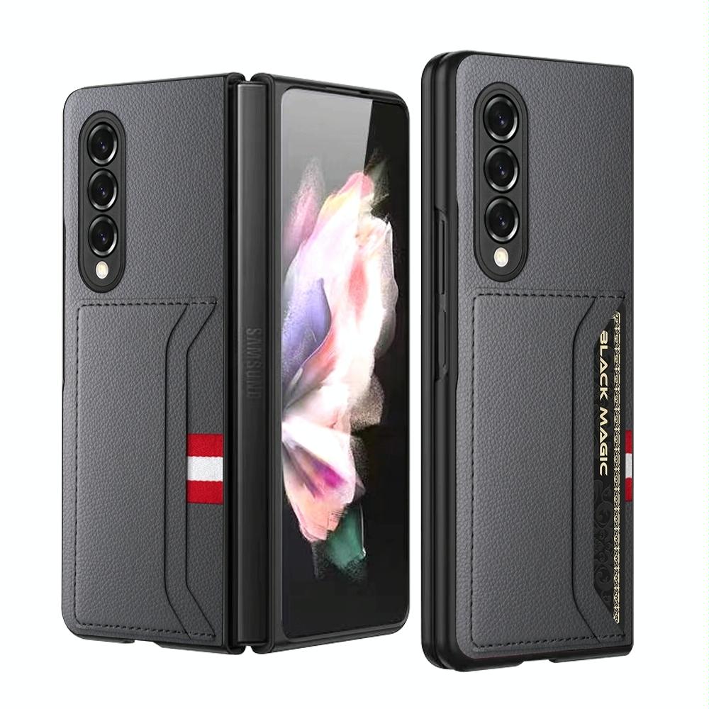 For Samsung Galaxy Z Fold4 5G Litchi Texture Microfiber Case - Grey