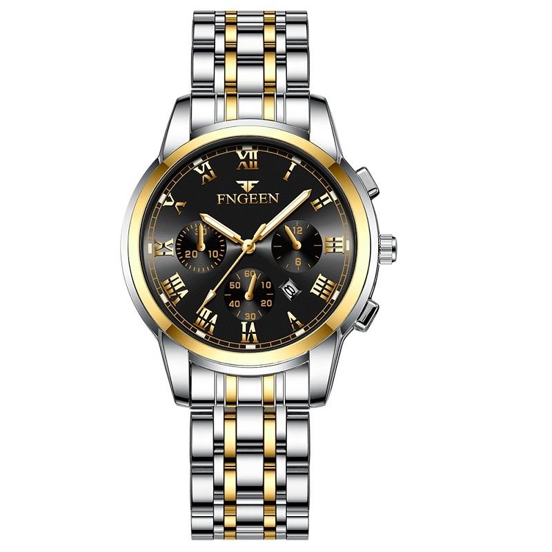 Stylish Women Quartz Watch with Luminous Display and Date - Gold Black Surface