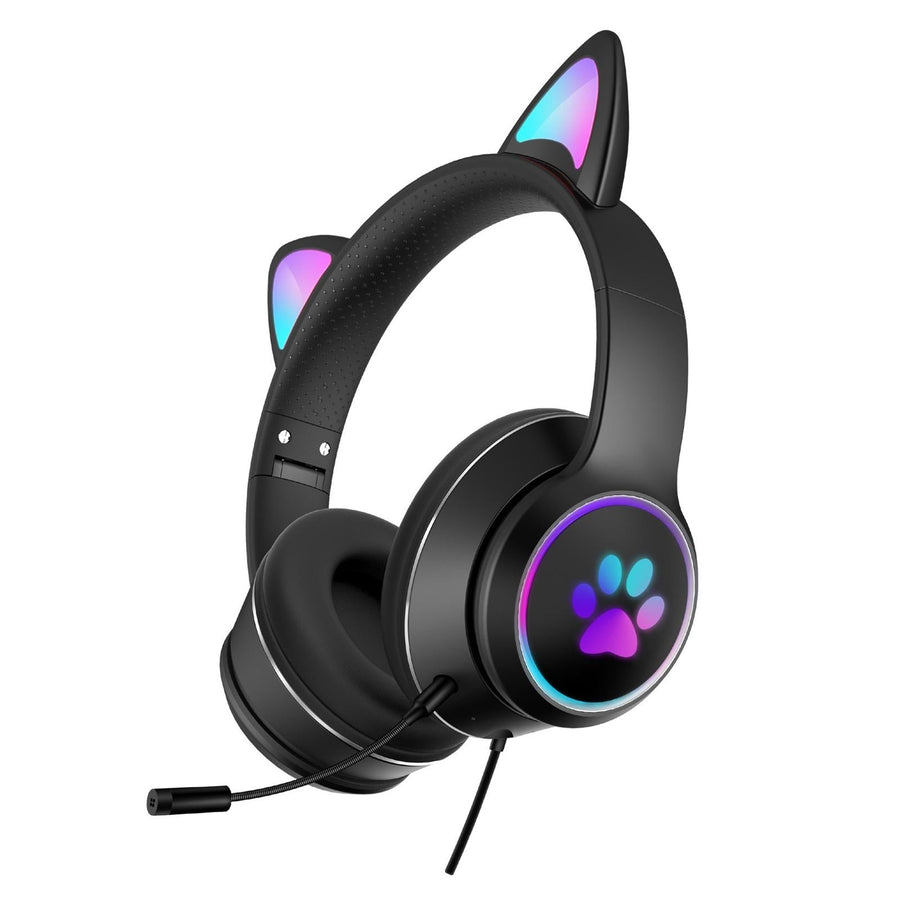 Foldable Led Headset With Mic Usb + 3.5Mm Port - Black