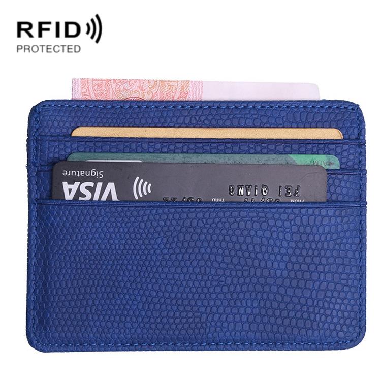 Pu Rfid Card Holder with Lizard Pattern - Blue