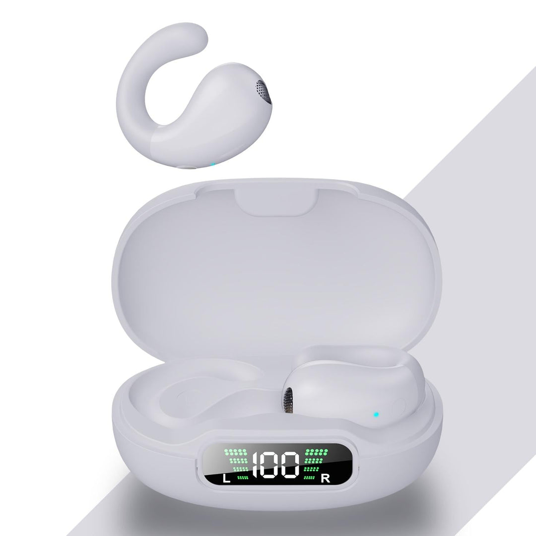 Wireless Bluetooth Earphone with Charging Case - Clip-on - White