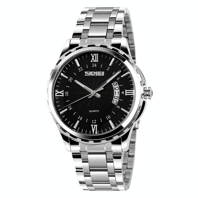 Waterproof Silver Shell Quartz Watch - Multifunctional Outdoor Fashion - Black