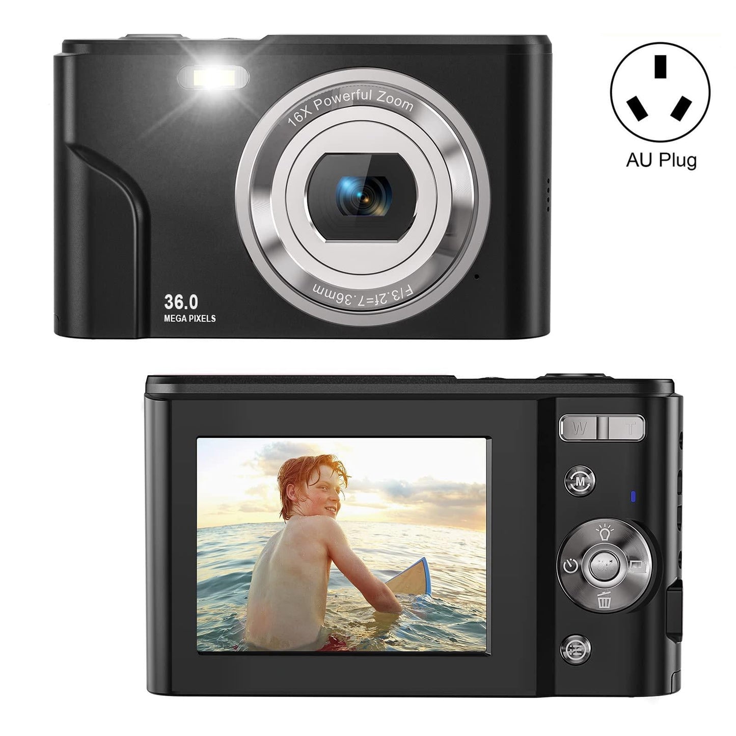 36mp 2.7k Full Hd Digital Camera with 16x Zoom for Children - 2.4 Inch Screen - Black