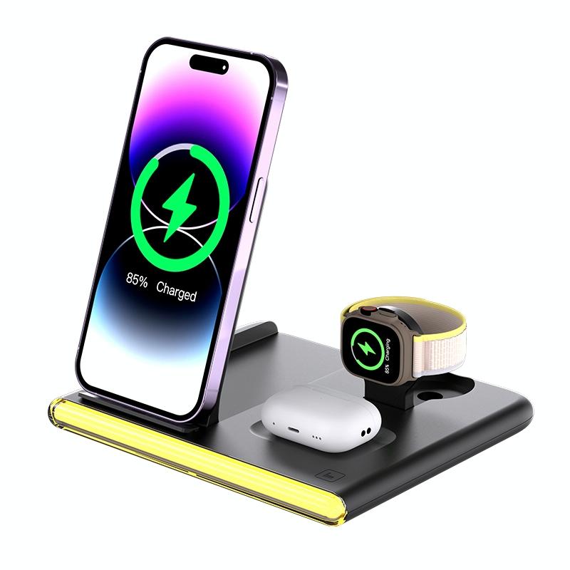 Foldable 15W Magnetic Wireless Charger With Ambient Light - Black