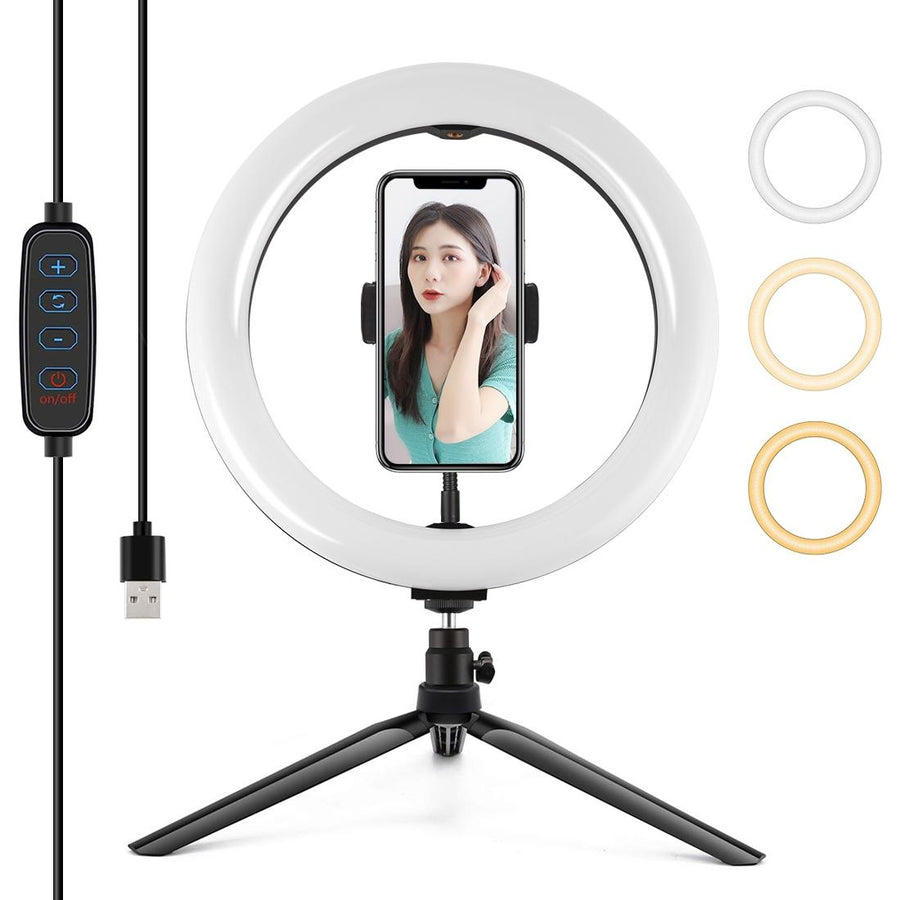 10.2 Selfie Beauty Light with Tripod Mount and Usb 3 Modes Dimmable Led Ring for Vlogging and Photography Cold Shoe Ball
