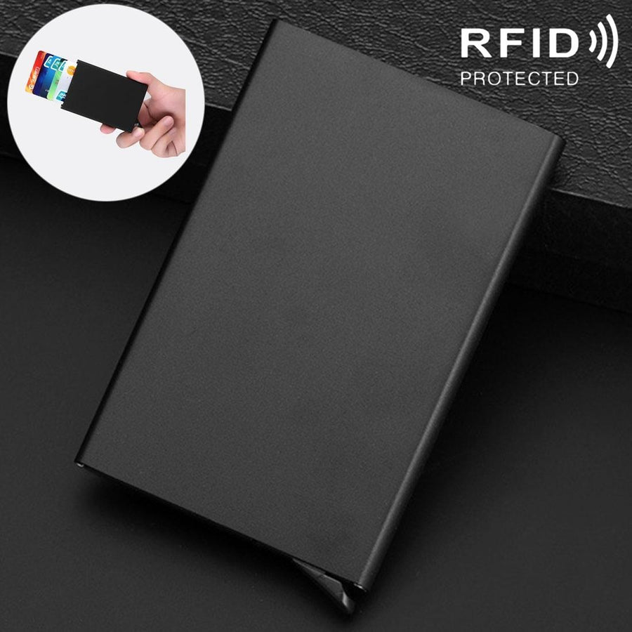 Stainless Steel Pu Business Card Holder Antimagnetic 10X6.2X0.8Cm - Black