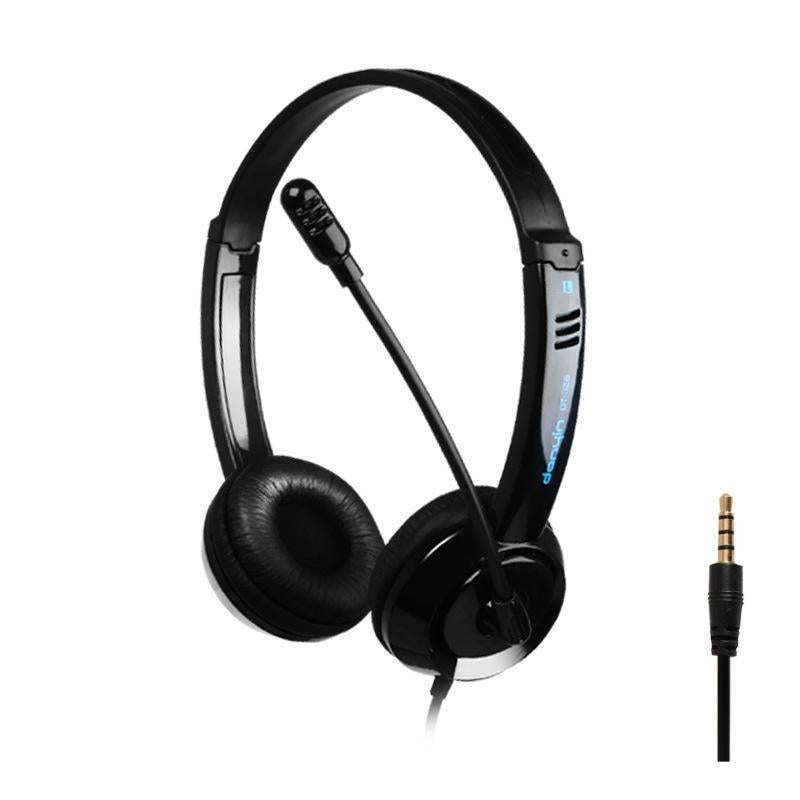 Head-Mounted Children'S Learning Headset With Mic 1.8M Cable Single Hole 4 Levels - Black