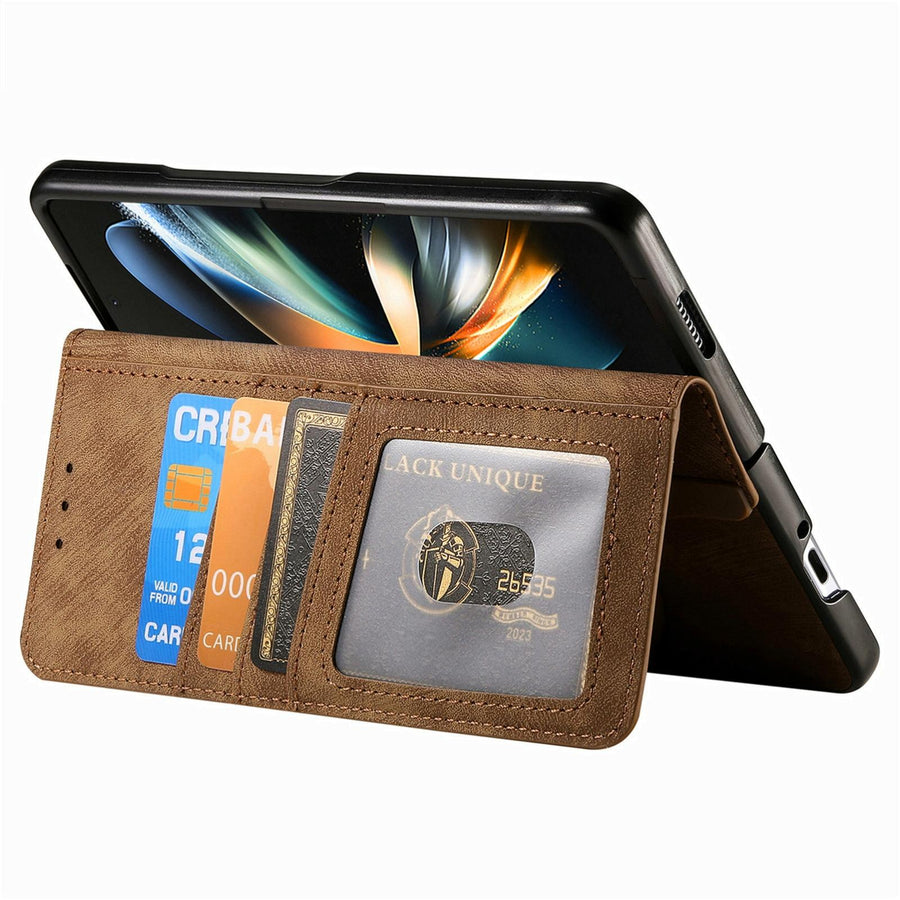 For Samsung Galaxy Z Fold4 5G Vintage Magnetic Wallet Case - Zipper Closure - Brown