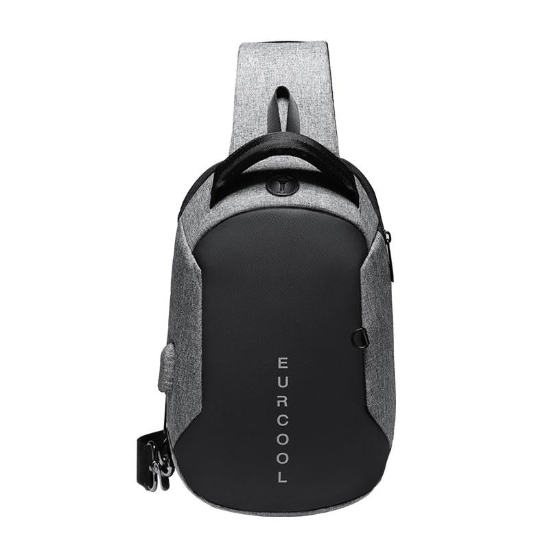 Water Repellent Multi Function Chest Bag With Usb Charging Port Men Crossbody Shoulder Bag - Grey