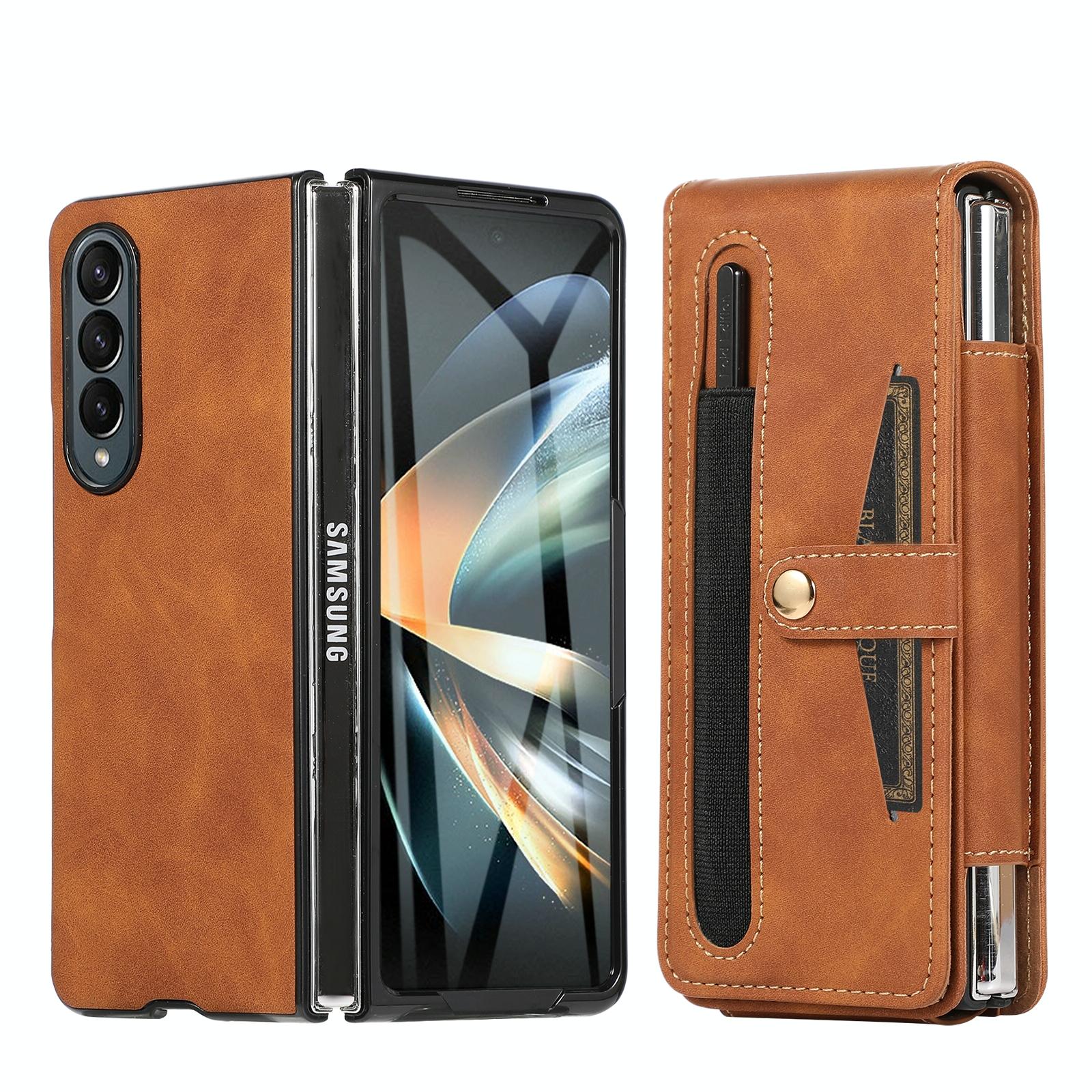 For Samsung Galaxy Z Fold4 5G Leather Folding Phone Case - Brown