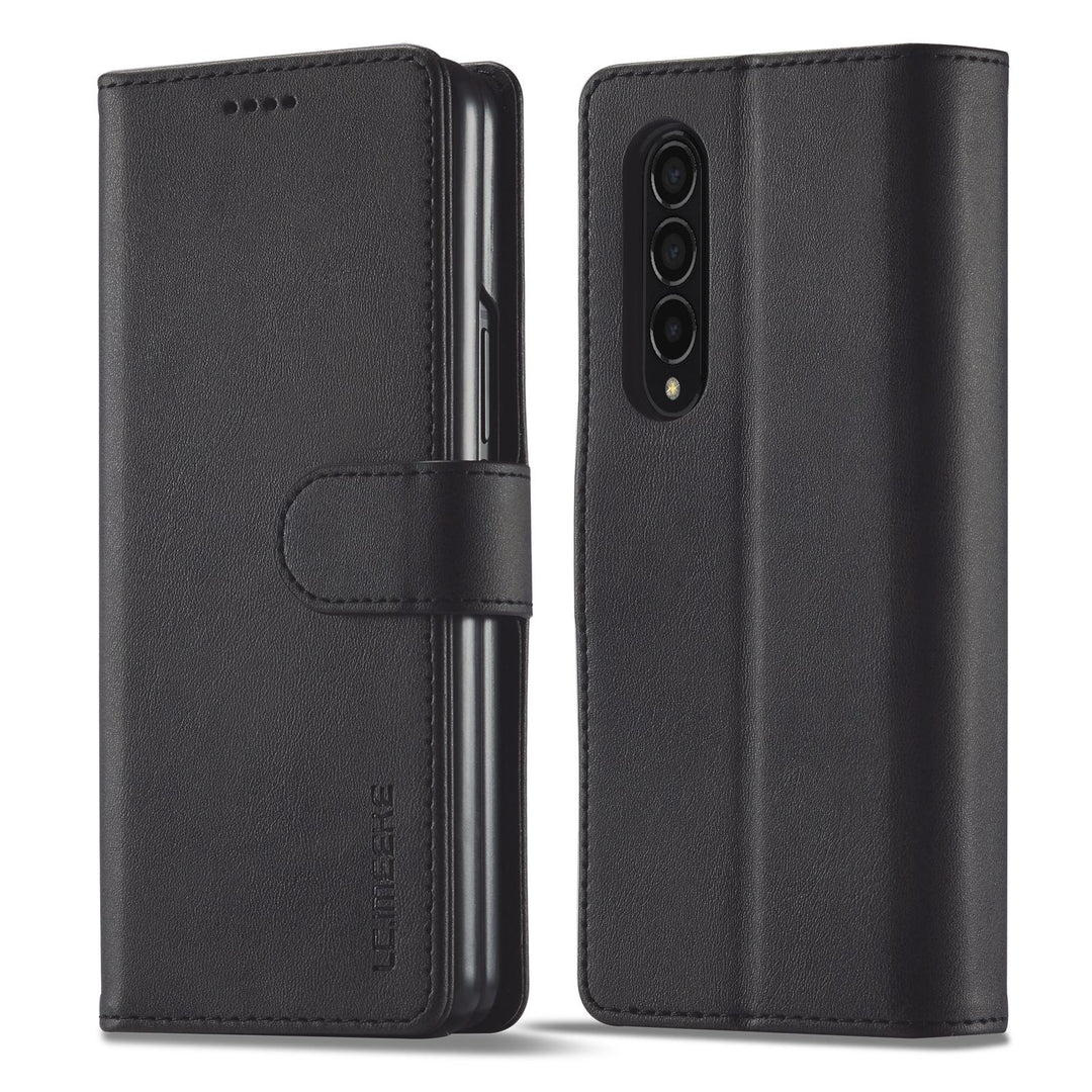 For Samsung Galaxy Z Fold4 5G Calf Leather Phone Case - Black