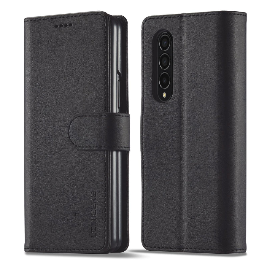 For Samsung Galaxy Z Fold4 5G Calf Leather Phone Case - Black