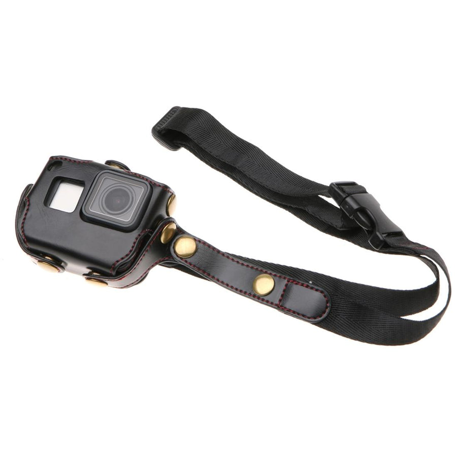 Leather Housing Case with Neck Strap and Buttons for Gopro Hero7 / 6 / 5 - Black - Black