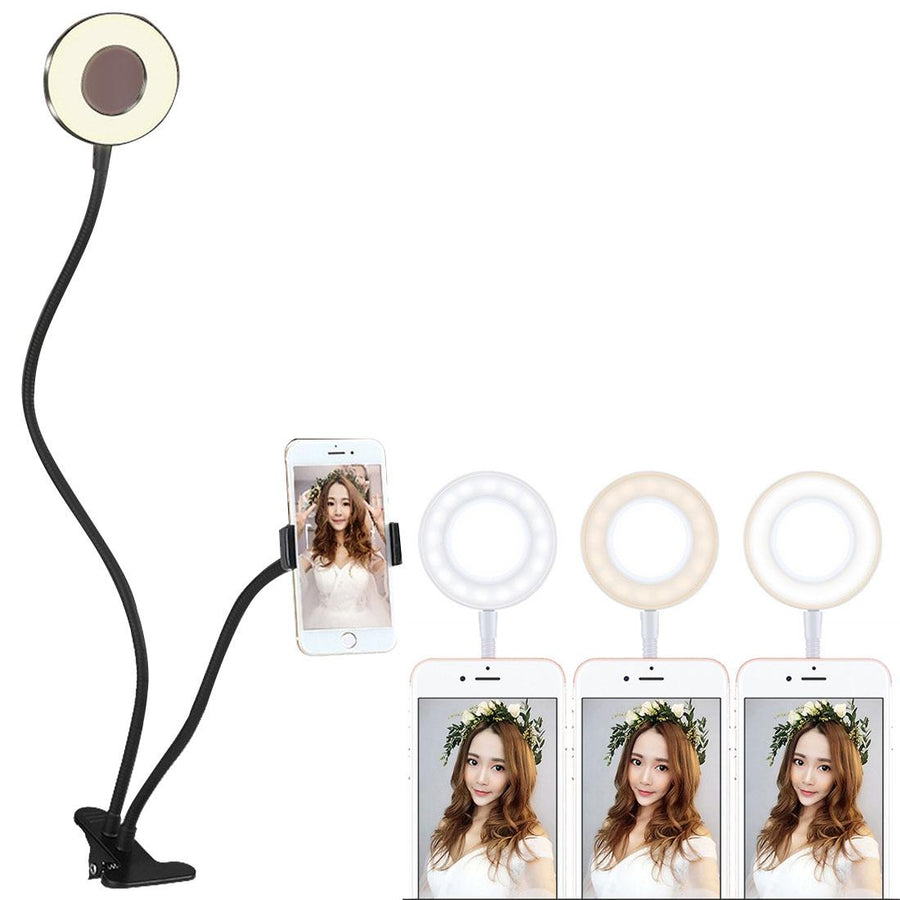 Universal Cell Phone Holder with Selfie Ring Light for Studio Recording and Live Broadcast - Black