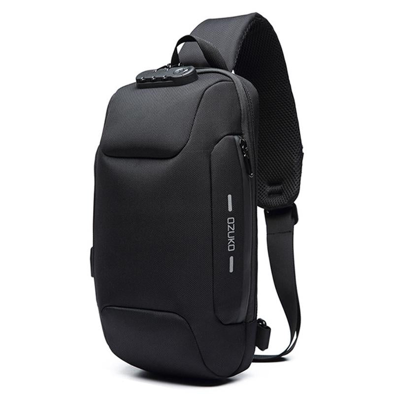 Waterproof Anti Theft Chest Bag Usb Charging Port Large Size - Black
