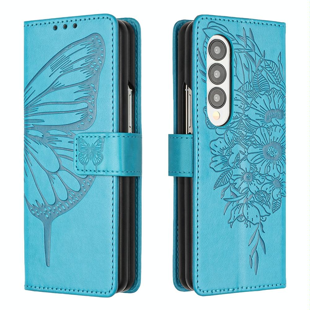 Butterfly Embossed Leather Phone Case - Blue