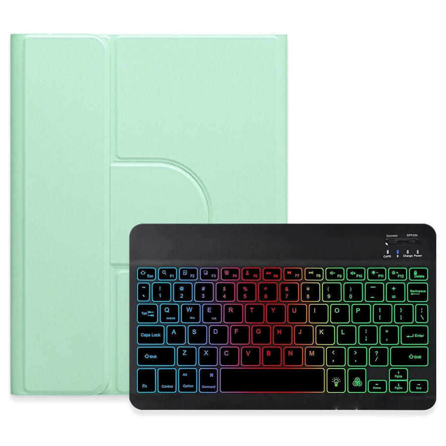 360 Degree Rotatable Bluetooth Keyboard Leather Case With Three-Colour Backlight - Mist Blue - For Ipad Air 2022 / Ipad Pro 11 2021