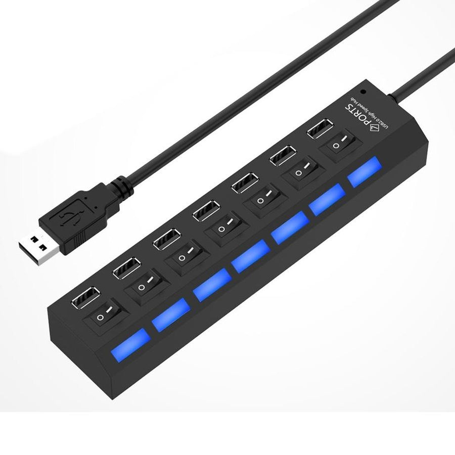 7-Port Usb Hub With High Speed 480Mbps On / Off Switch & 7 Leds - Black