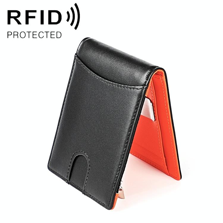 Anti-magnetic Leather Wallet with Zipper for Men - Rfid Protection - Black