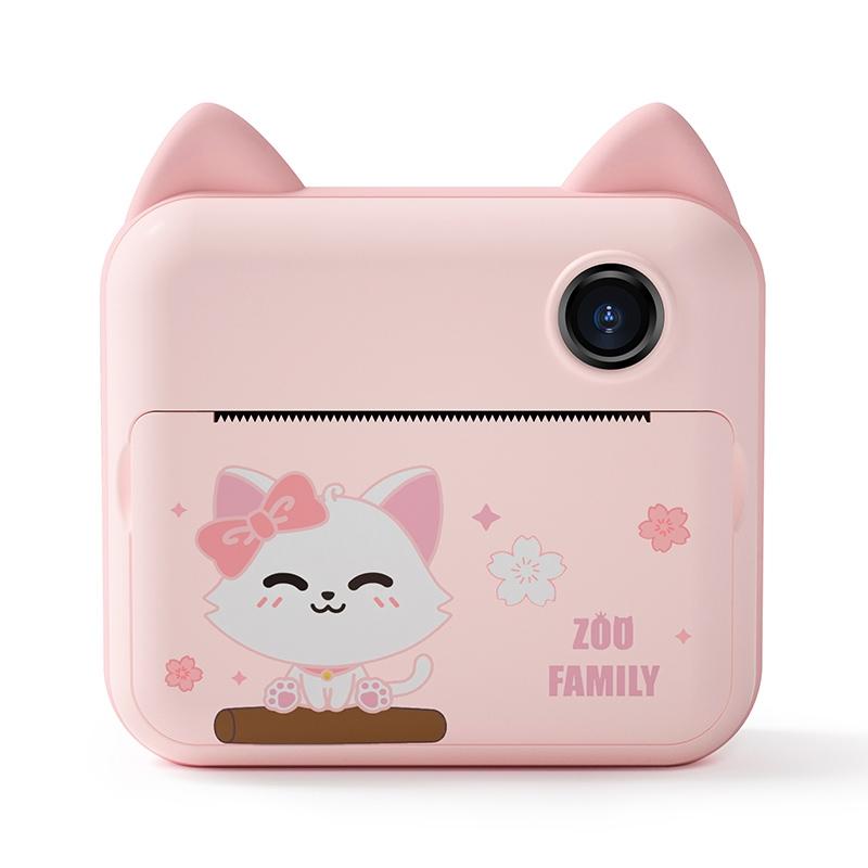 32gb Children Instant Camera with Dual-lens and Mini Print - Pink Cat - Pink Cat 32Gb