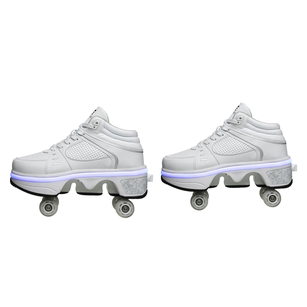 Versatile Double Row Rune Roller Skates - Size 35 - High-Top With Light (White)