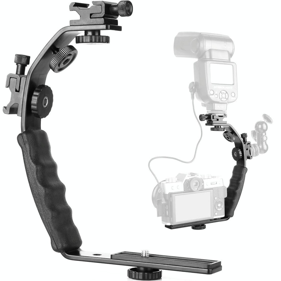 Aluminum L-Shaped Flash Bracket Camera Holder - Black