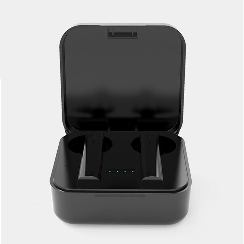 Wireless Dual Mic Noise-cancelling Earbuds with Charging Case - Black