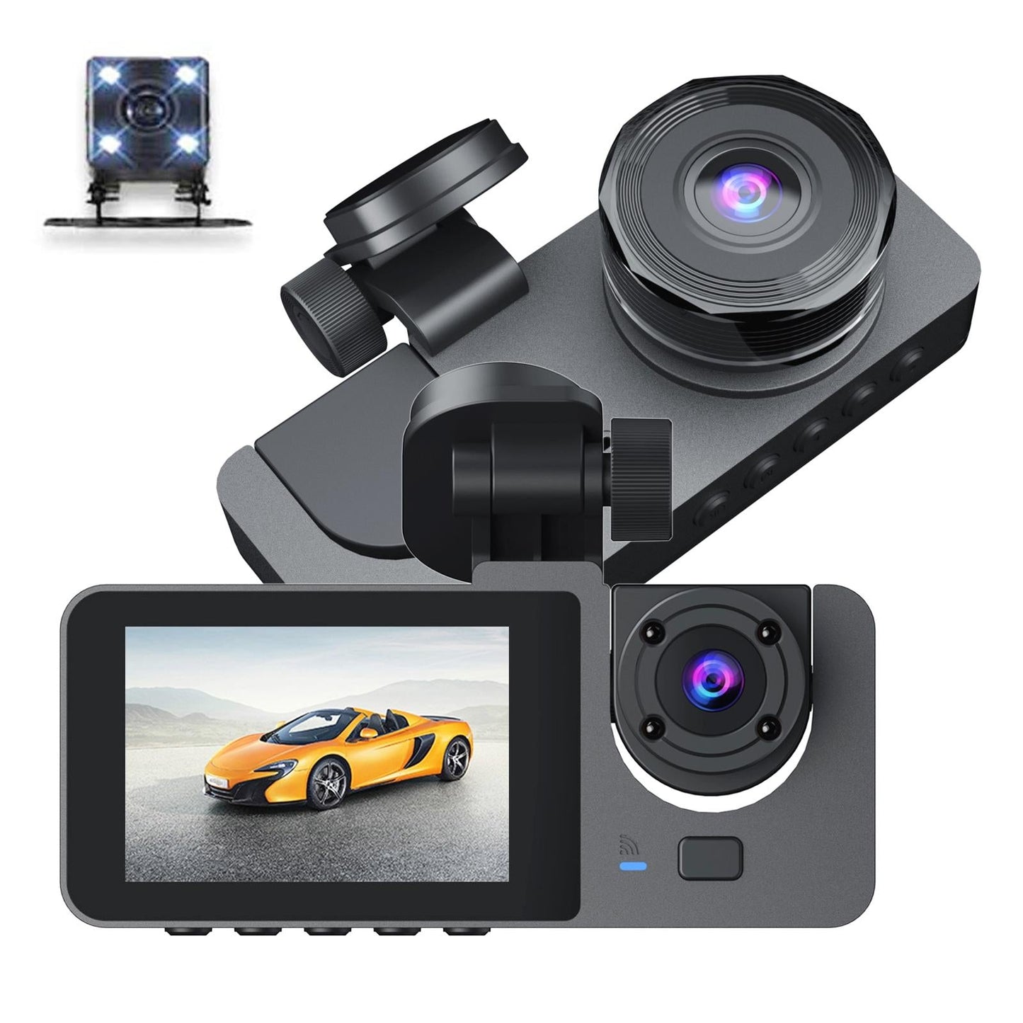 Black A2 Triple Lens Car Dash Camera Recorder