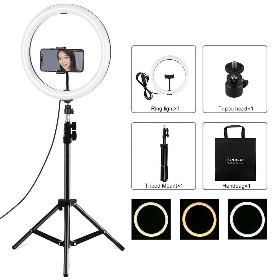 11.8 Led Ring Light with Tripod and Phone Clamp - 3 Modes Dual Colour Temperature Dimmable - Perfect for Vlogging and Li