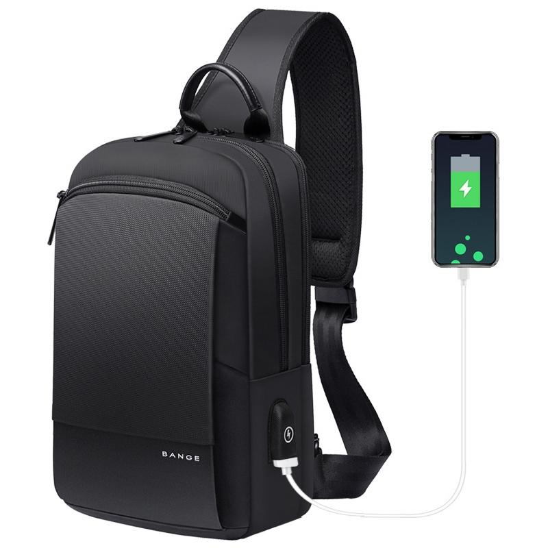 Waterproof Oxford Cloth Crossbody Chest Bag With Usb Port 30X19X13Cm Black