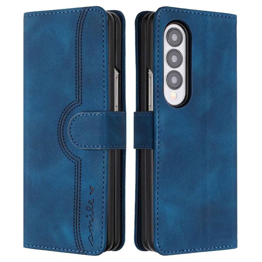 For Samsung Galaxy Z Fold4 5G Leather Phone Case With Heart Pattern - Royal Blue