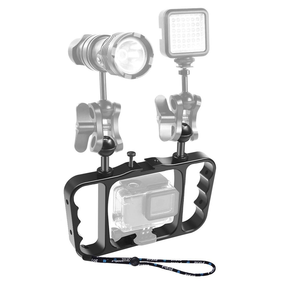 Aluminum Dual Handheld Diving Light Arm Mount for Action Cameras - Black