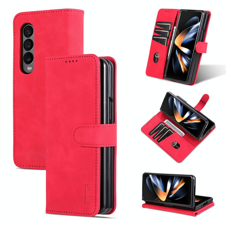 For Samsung Galaxy Z Fold4 5G Leather Phone Case - Smooth Calf Texture - Red