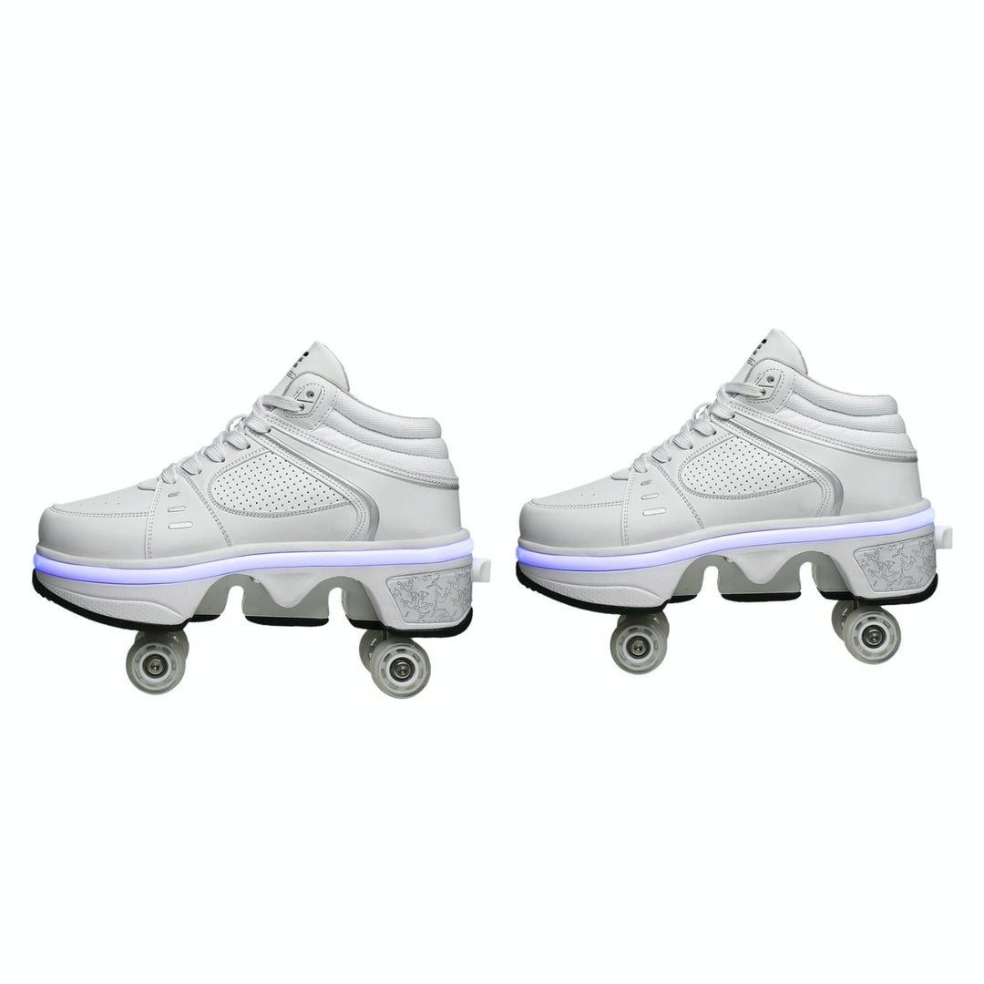 Versatile Double Row Rune Roller Skates - Size 38 - High-Top With Light (White)