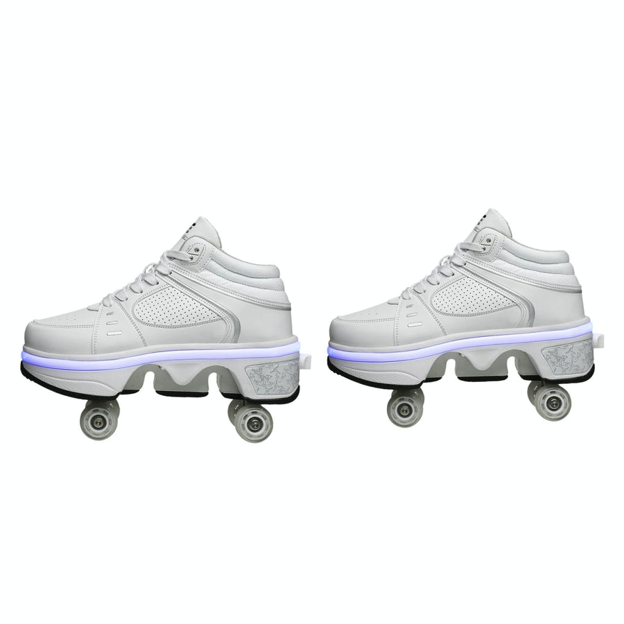 Versatile Double Row Rune Roller Skates - Size 38 - High-Top With Light (White)