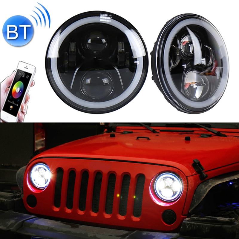 2 Pcs 7 Inch Dc12V 6000K - 6500K 50W Car Led Headlight Cree Lamp Beads For Jeep Wrangler / Harley Support App + Bluetoot