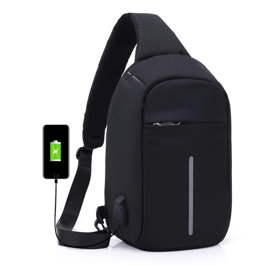 Portable Anti Theft Chest Bag With Usb Charging For Outdoor Sports Men / Women - Black