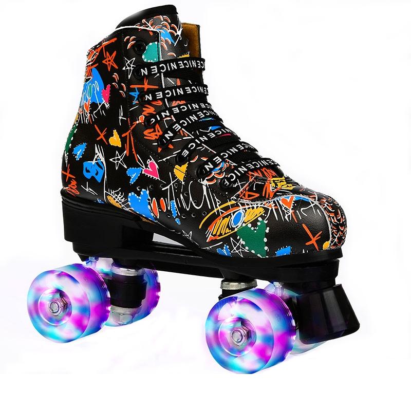 Adult Graffiti Double Row Roller Skates - Size 41 - Flash Wheel Black